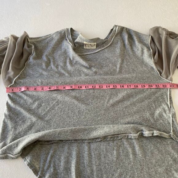 Free People XS Gray Knit Top • Mesh Balloon Sleeve Pullover • Boho Slouchy Casua - Picture 4 of 8